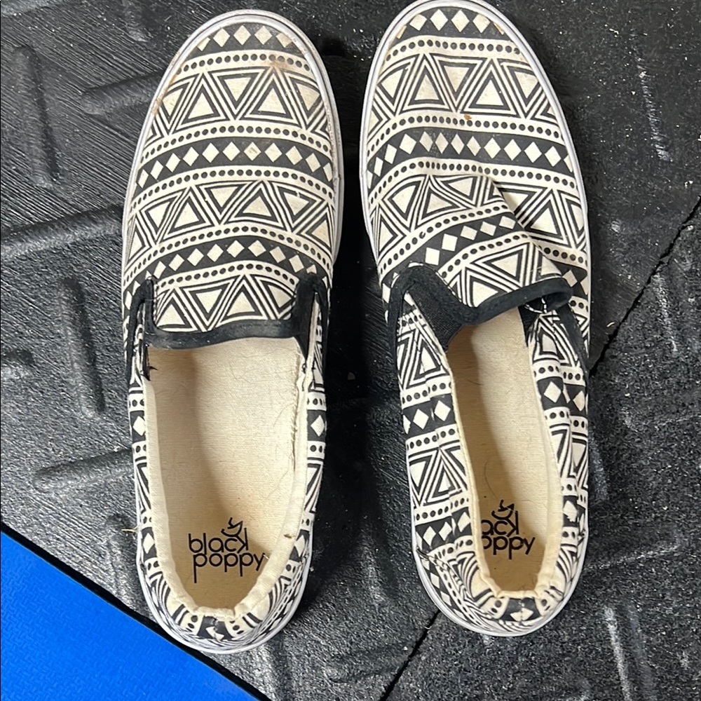 Black Poppy Women's Black and White Slip-On Shoes